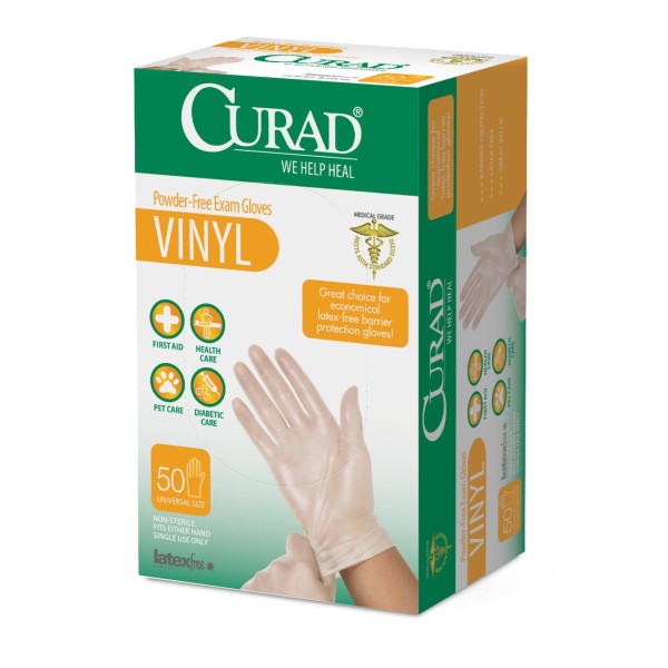 CURAD Powder-Free Vinyl Exam Gloves - CA Only,Clear,One Size Fits Most