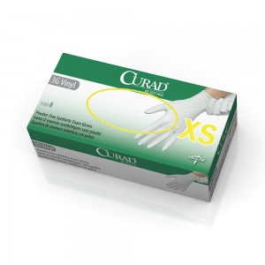 CURAD 3G Vinyl Exam Gloves - CA Only,White,X-Small